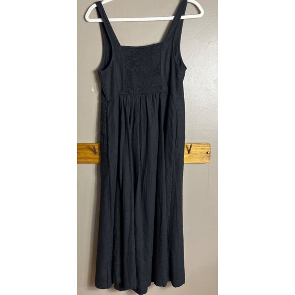 Old Navy Dress Linen Blend Black Midi Sundress Pockets Chic Fit Flare Womens S - Picture 8 of 9